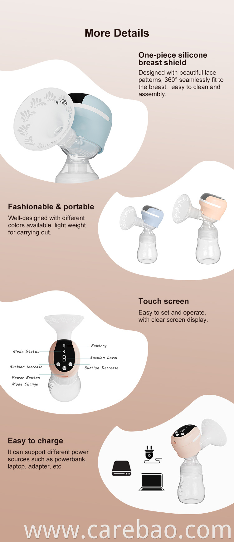 Handsfree Wireless Electric Breast Pump Quiet Comfort Breastfeeding With PPSU Bottle Portable Breast Pump